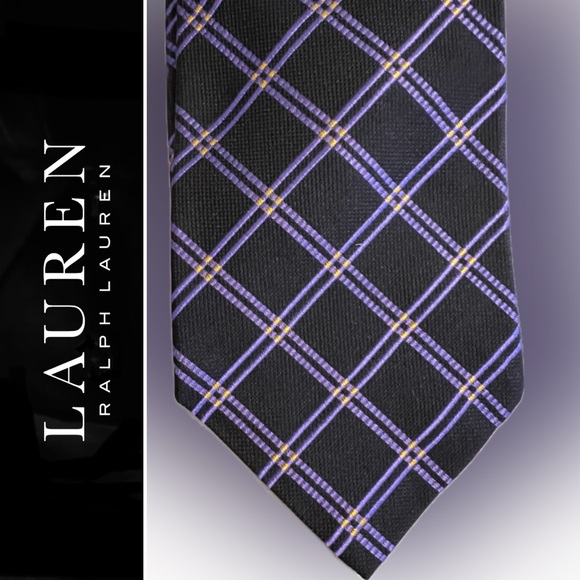 👔 LRL Lauren Ralph Lauren Green Label Silk Necktie / Neck Tie | Black & Purple - Picture 10 of 10